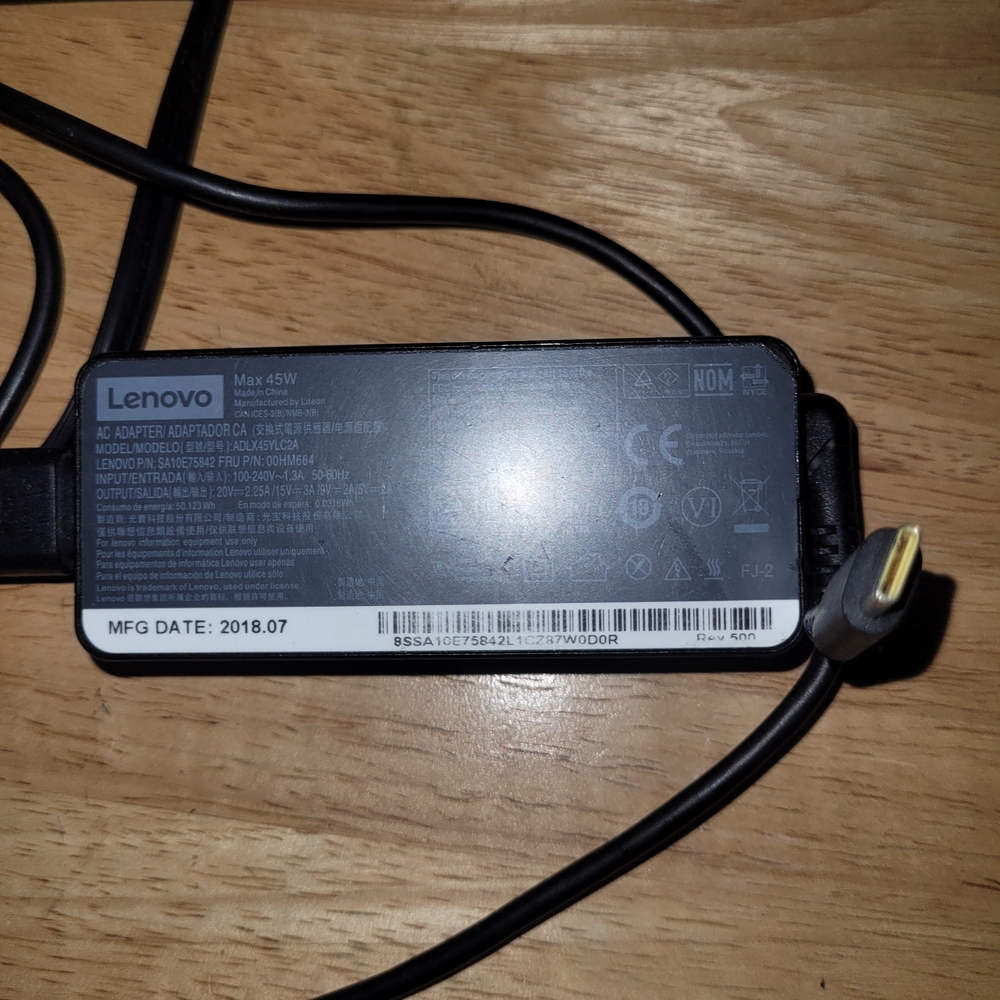 Lenovo Laptop Charger AC Power Adapter USB-C Type C Tip 20V 2.25A 45W